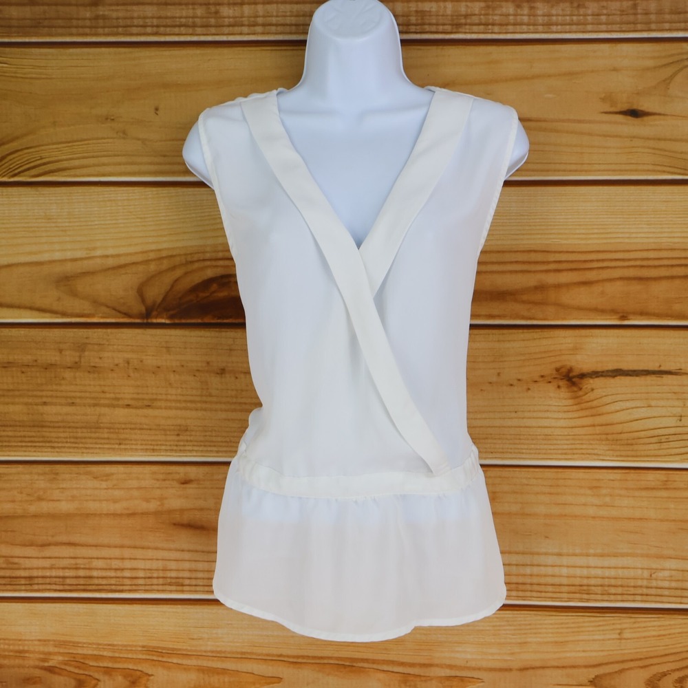 Ophelia Roe Sleeveless Peplum Blouse Sheer Womens Size XL White Crossover V-Neck